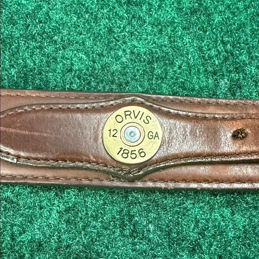 Orvis 12-Gauge Shotgun Brown Leather Belt (Brass Buckle / Size 42)
